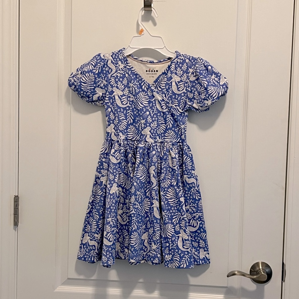 Mini Boden Blue and White Patterned Dress